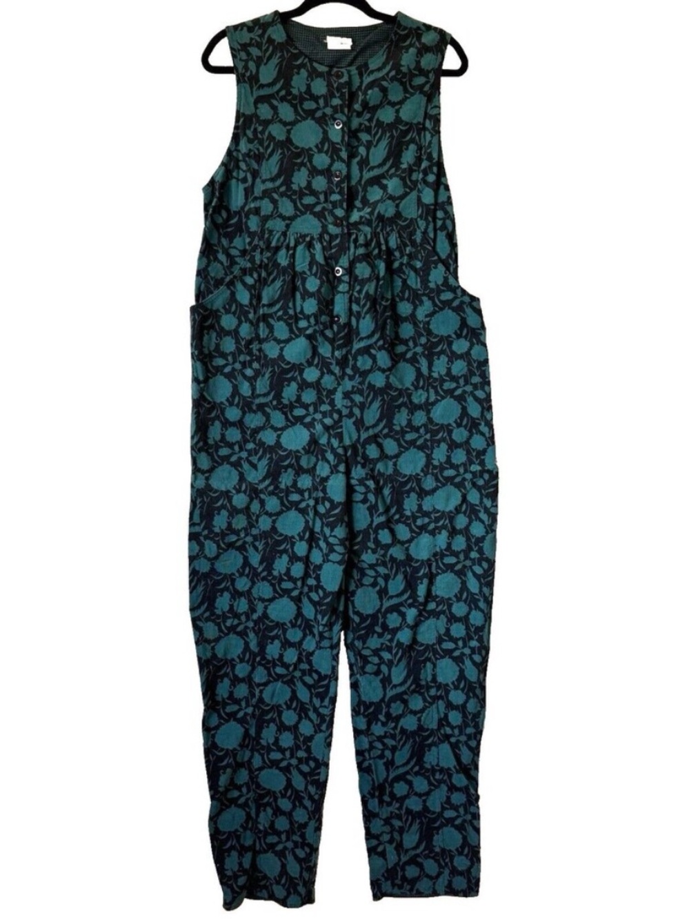 Vintage Laura Ashley Jumpsuit Romper Medium Floral Corduroy Cottagecore Green
